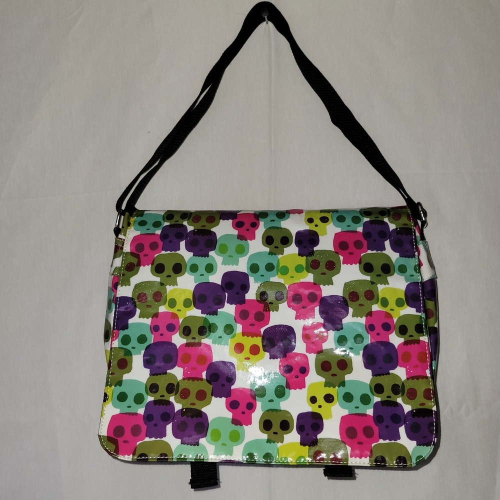 Paperchase Multi Color Skull Print Messenger, Satchel, Laptop, Crossbody Bag